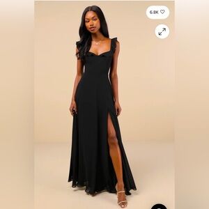 Lulus Dreamy Admiration Black Ruffled Maxi Dress- size small